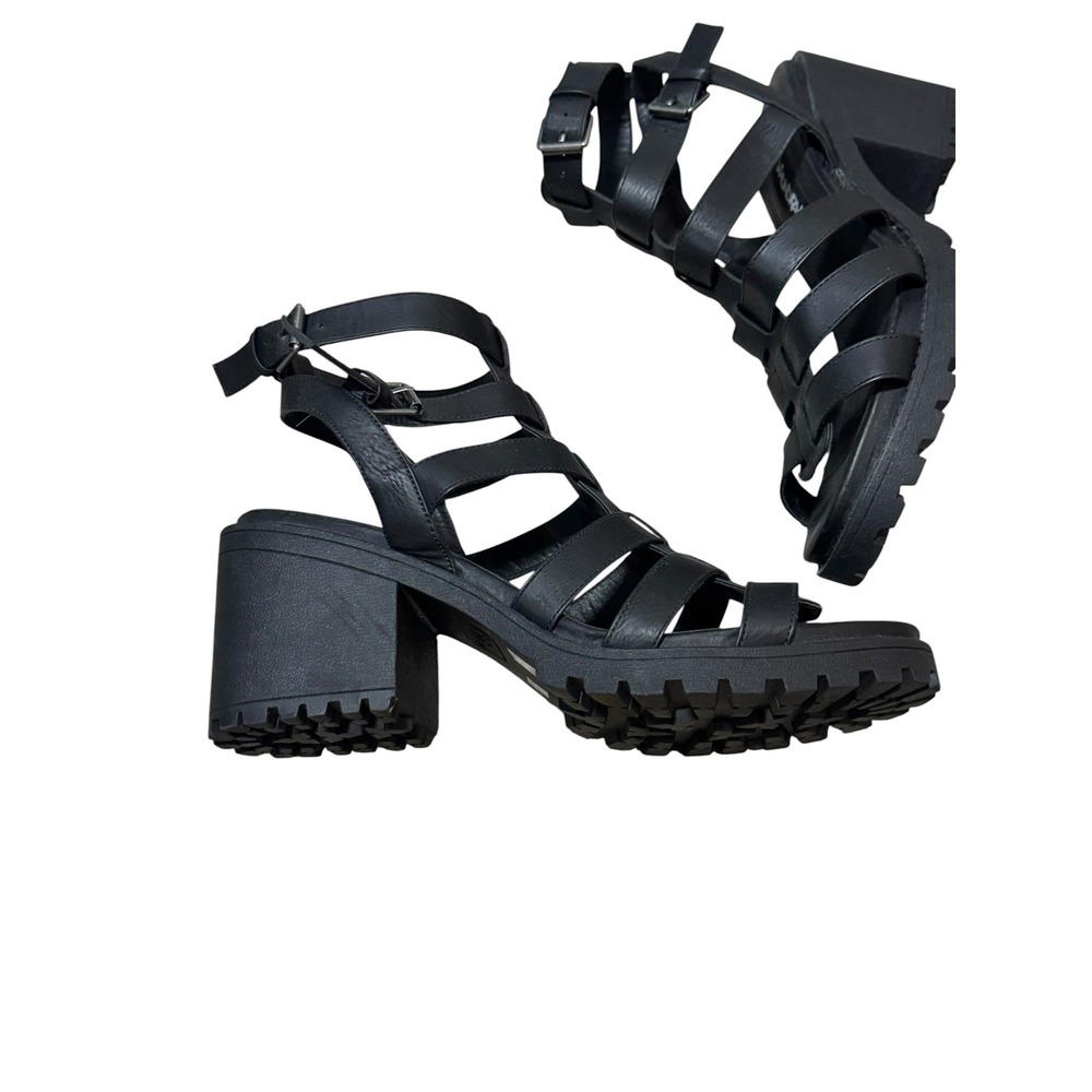 Dirty Laundry fun stuff Black Gladiator Block Heel Lug Sole Sandals Sz 9.5 Y2K - Picture 2 of 12